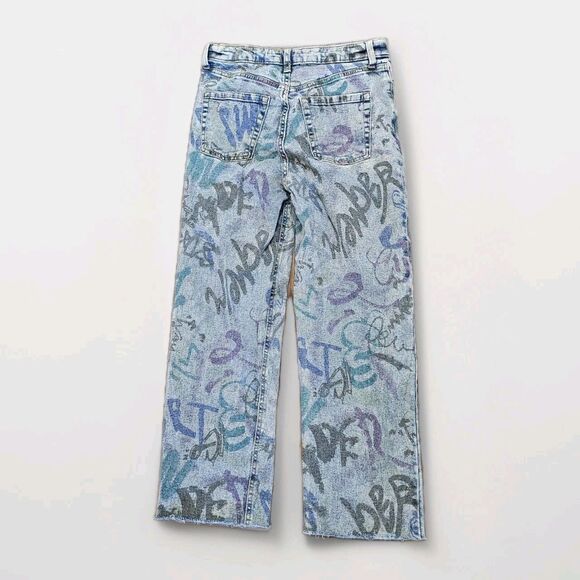 Target Wild Fable Womens Jeans Super High Rise Straight Size 6 Graffiti Print - Picture 6 of 8